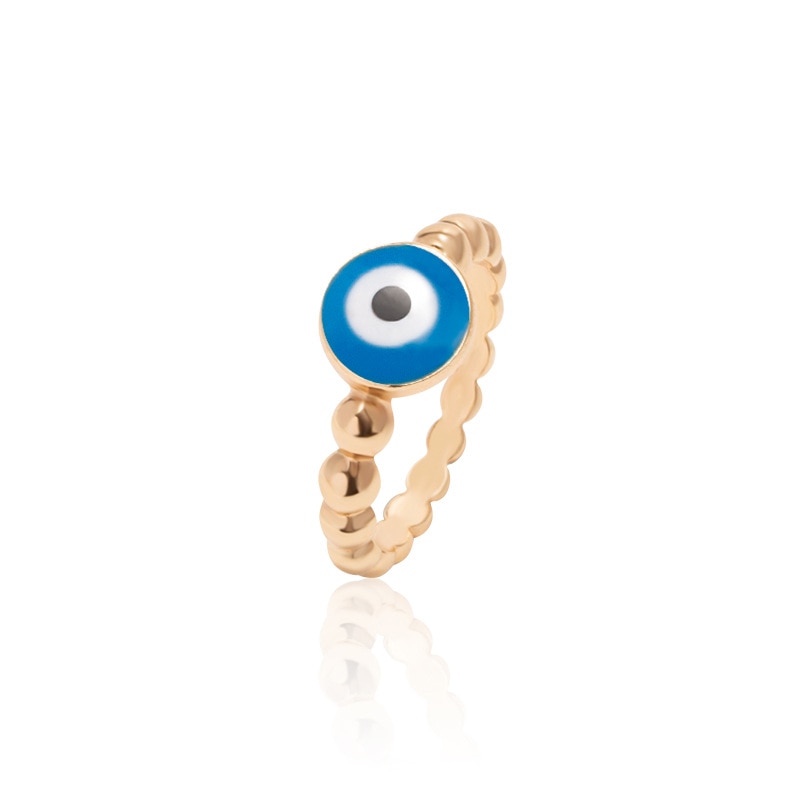 Boho Blue & Gold Evil Eye Ring - Top Boho
