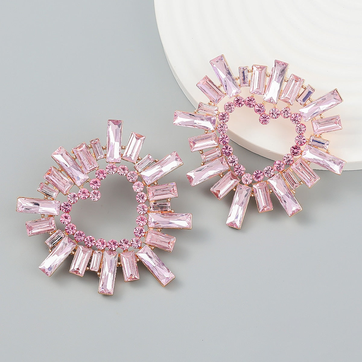 Shiny Rhinestone Flower Dangle Earrings