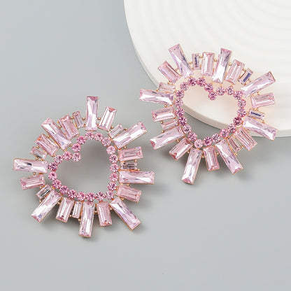 Shiny Rhinestone Flower Dangle Earrings