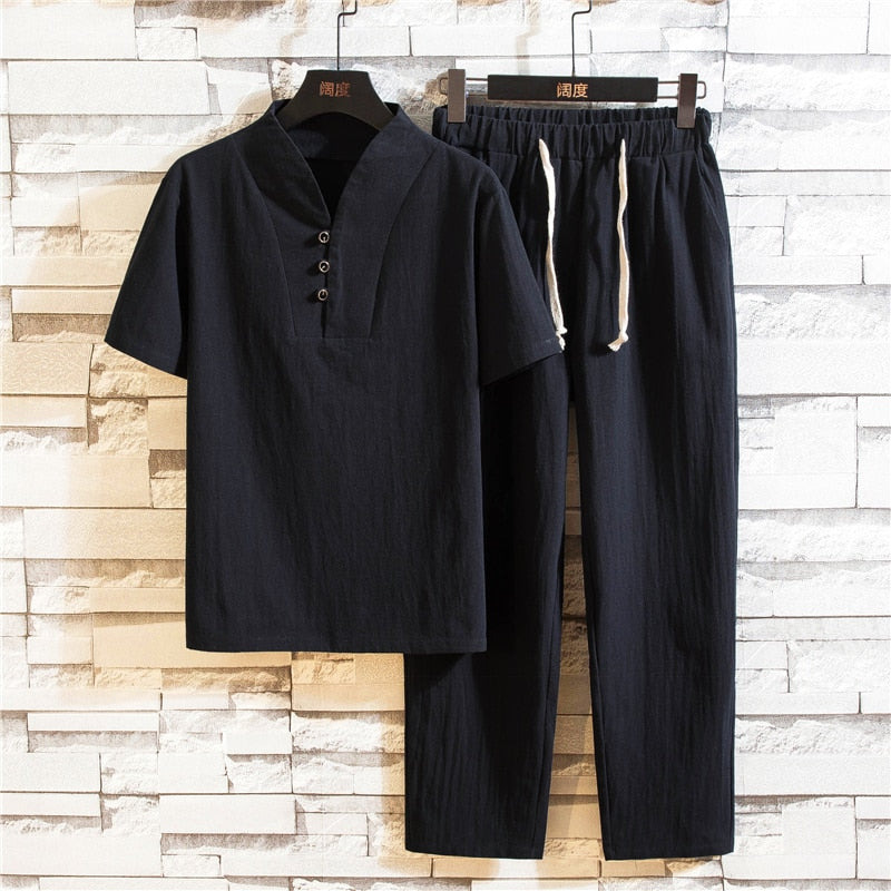 Cotton Short Sleeve Shirt & Pant Set - Top Boho