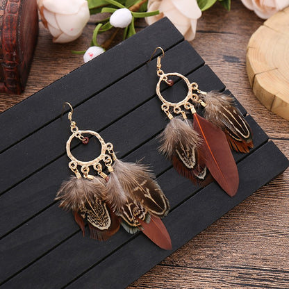 Boho Feather Tassel Earrings