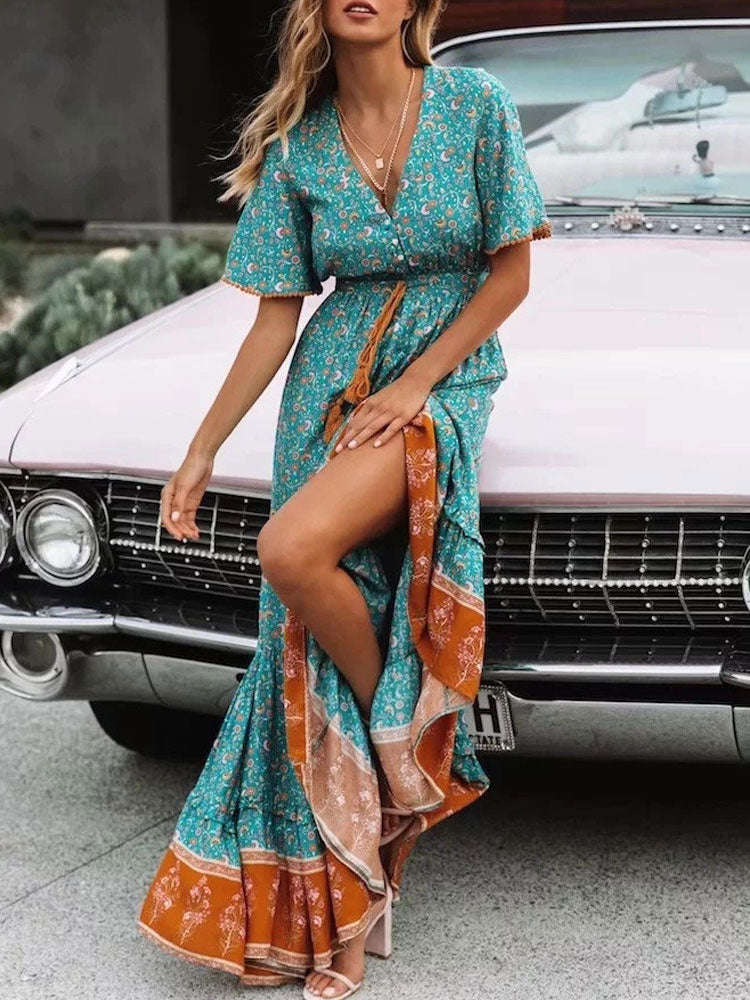 Boho Floral Print Maxi Dress