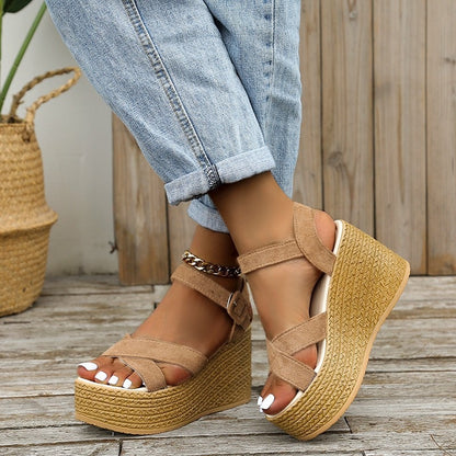 Boho Espadrille Wedge Ankle Strap Sandal