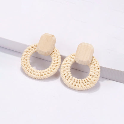 Handmade Rattan Wooden Drop Earrings - Top Boho