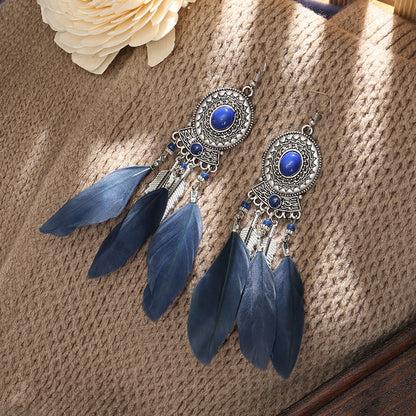 Bohemian Long Feather Dangle Earrings - Top Boho