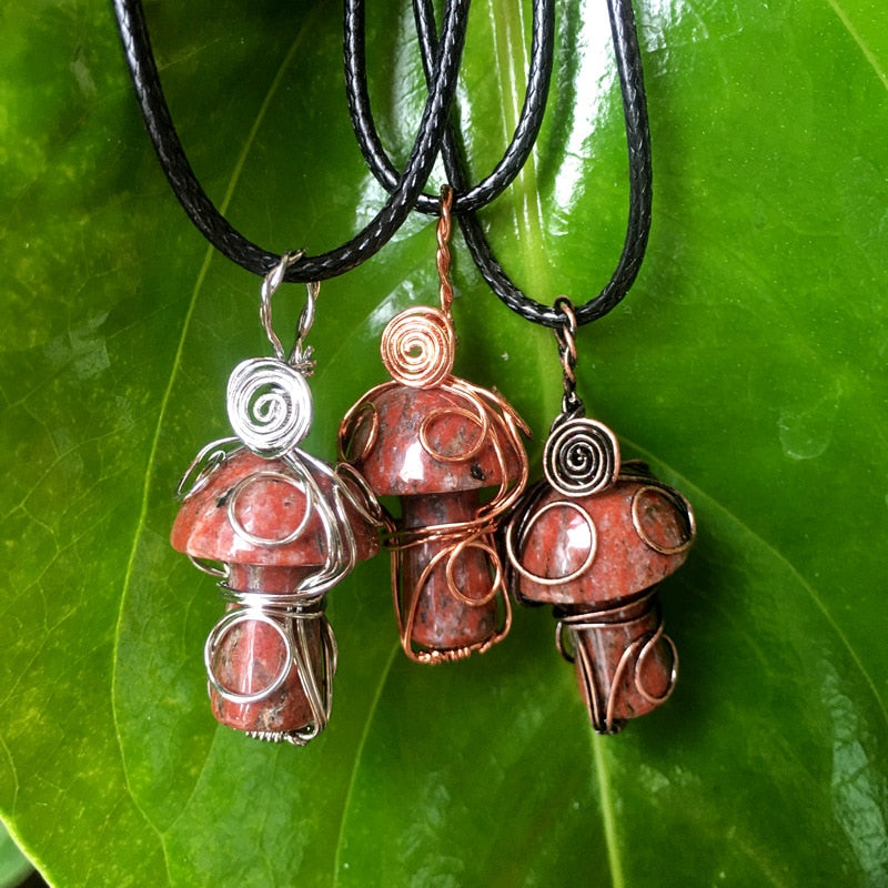 Wire Wrapped Crystal Mushroom Necklace - Top Boho