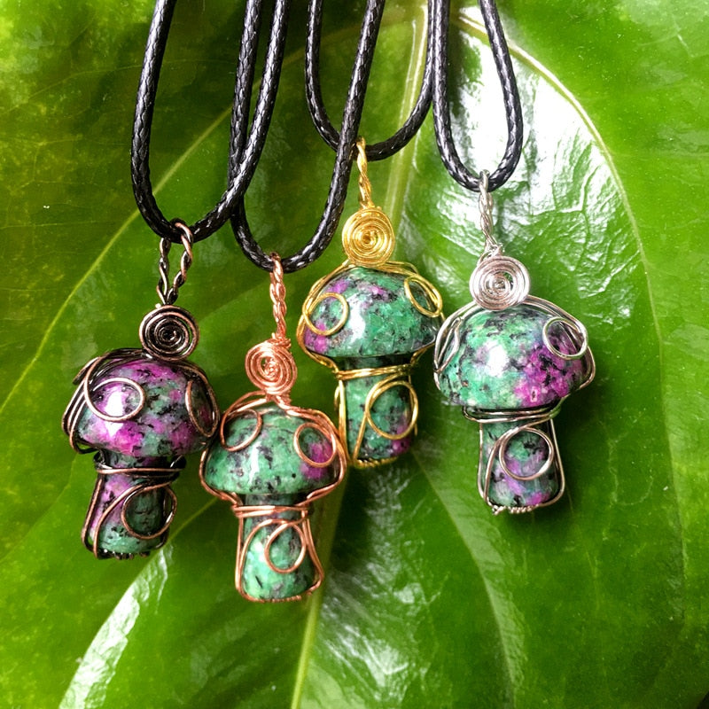 Wire Wrapped Crystal Mushroom Necklace
