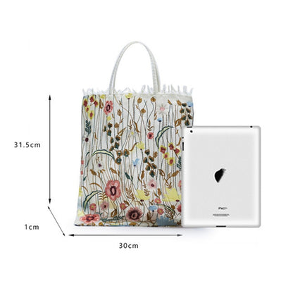 Mesh Embroidery Clear Tote Shoulder Bag