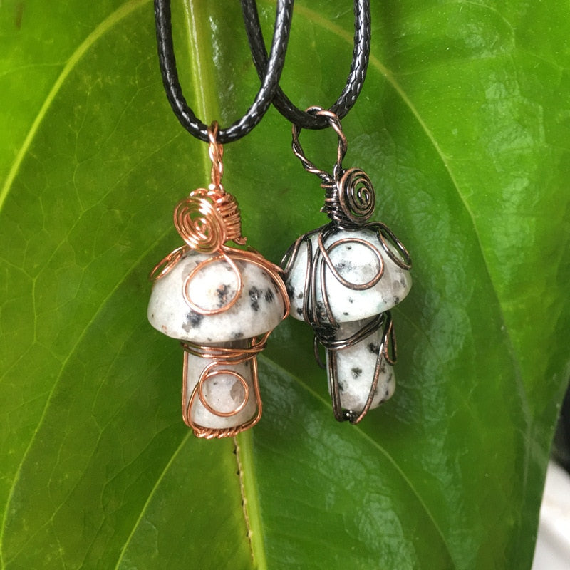 Wire Wrapped Crystal Mushroom Necklace