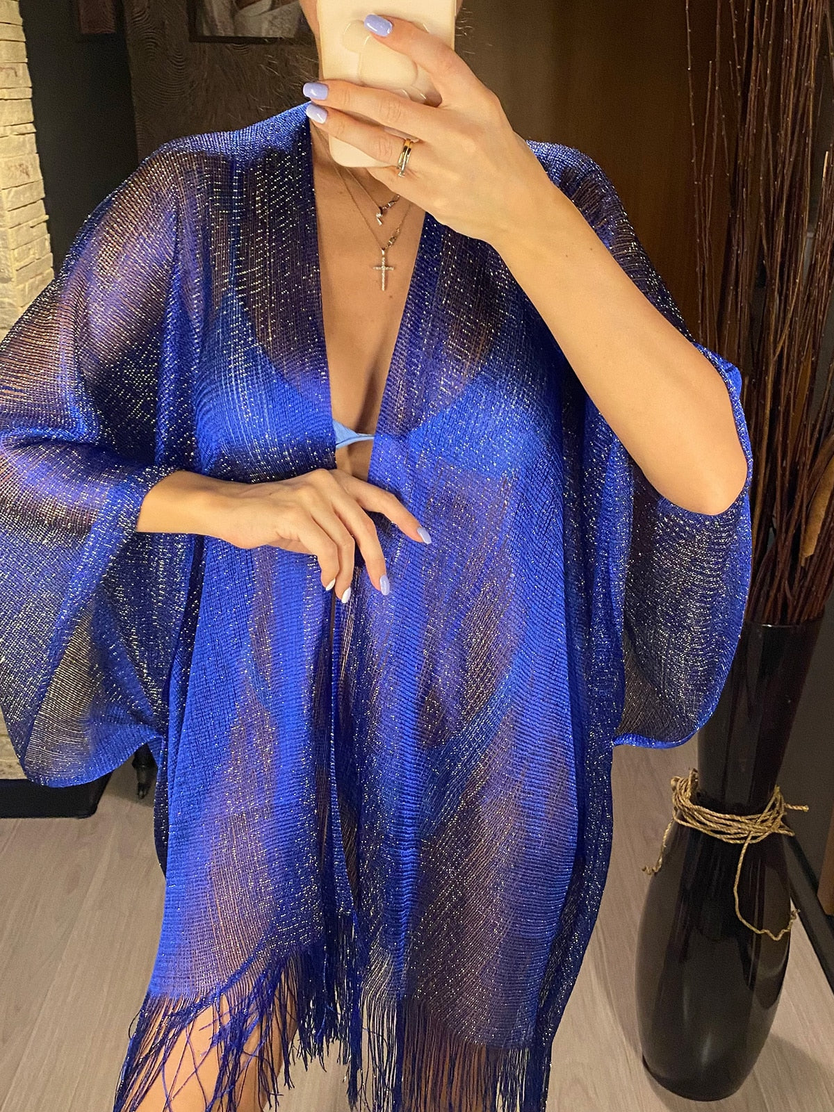 Sheer Knitted Boho Tunic Cover Up - Top Boho
