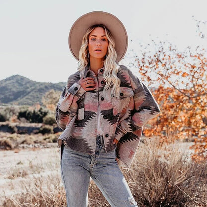 Boho Vintage Denim Print Jacket