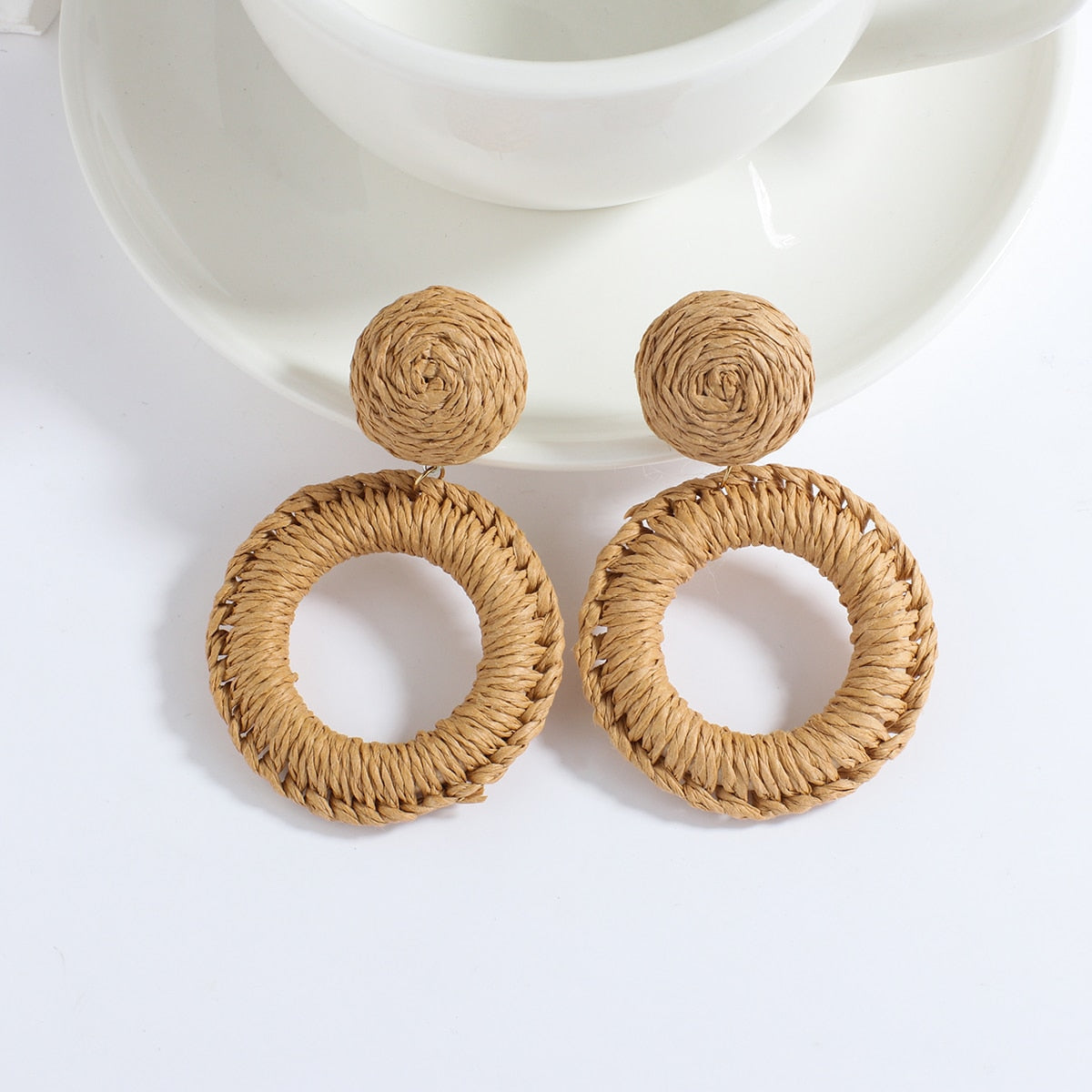 Handmade Rattan Wooden Drop Earrings - Top Boho