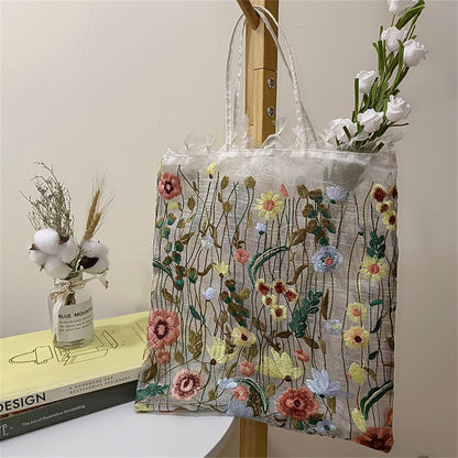 Mesh Embroidery Clear Tote Shoulder Bag
