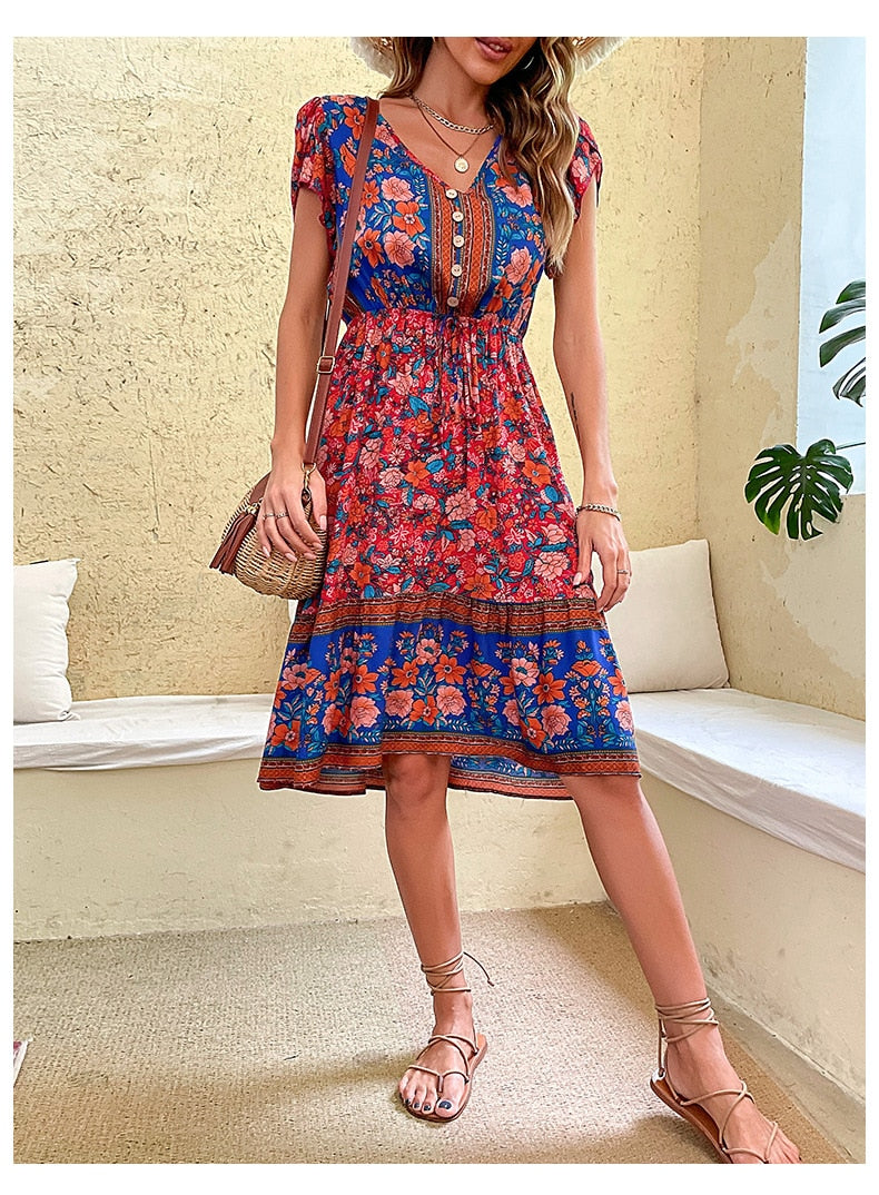 Vintage Petal Sleeve Boho Dress - Top Boho