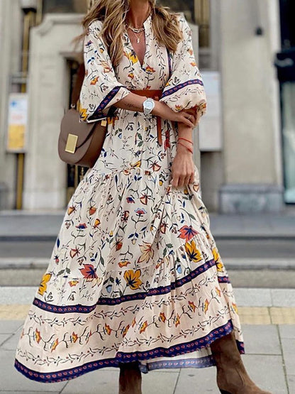 Vintage Bohemian Print Loose Dress - Top Boho