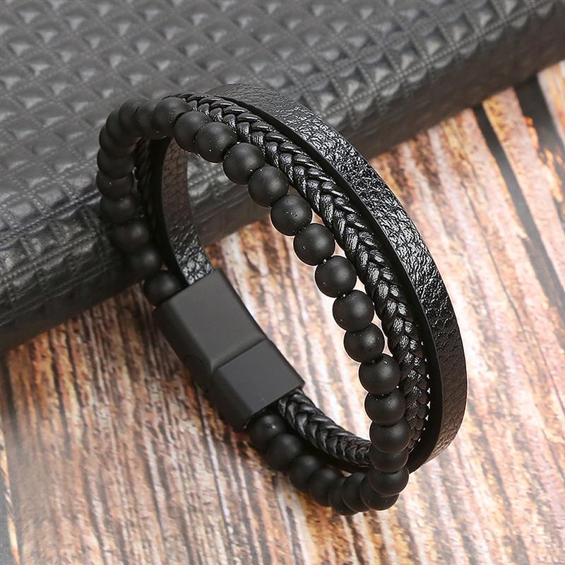Leather And Tiger Eye Beaded Bracelet
