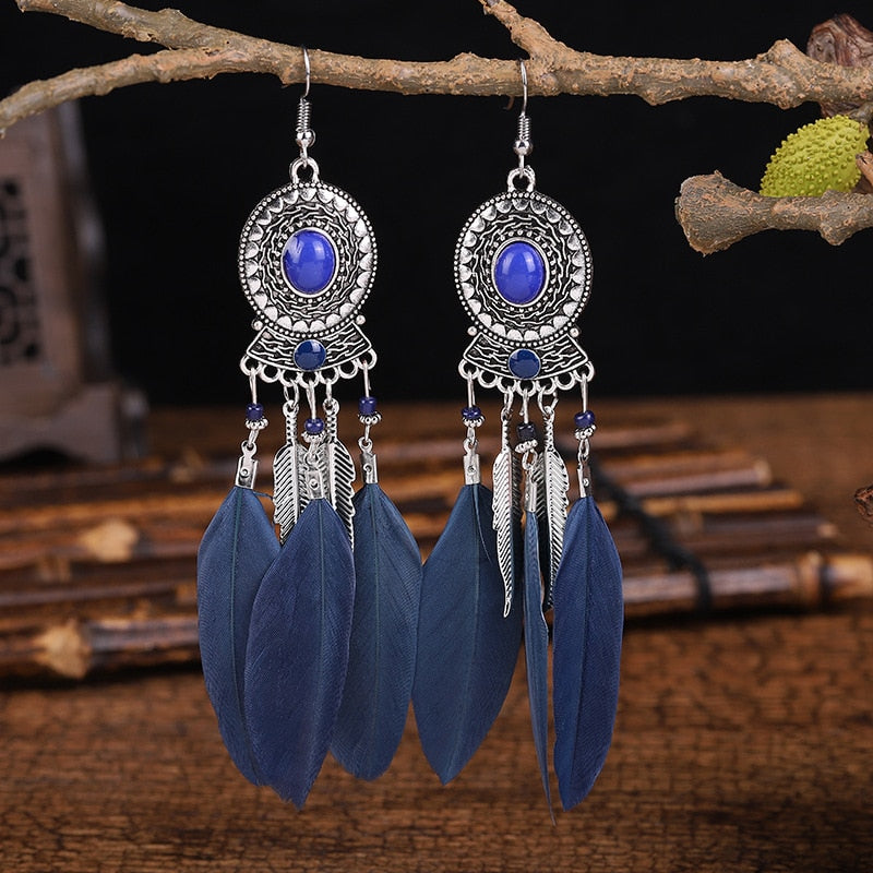 Bohemian Long Feather Dangle Earrings - Top Boho