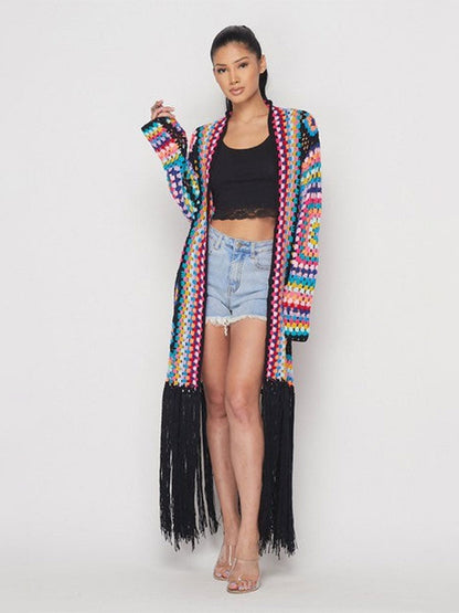 Boho Handmade Fringed Crochet Cardigan - Top Boho