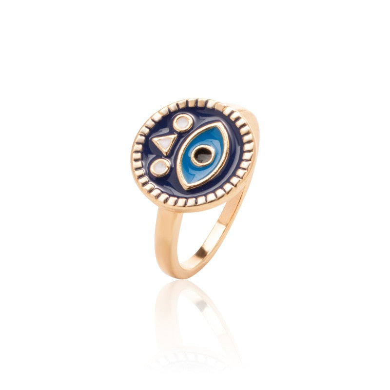 Boho Blue & Gold Evil Eye Ring - Top Boho