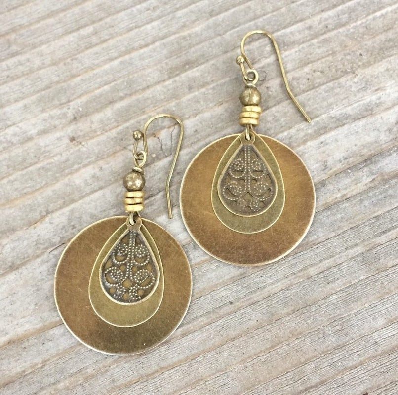 Ethnic Round Carved Earrings - Top Boho