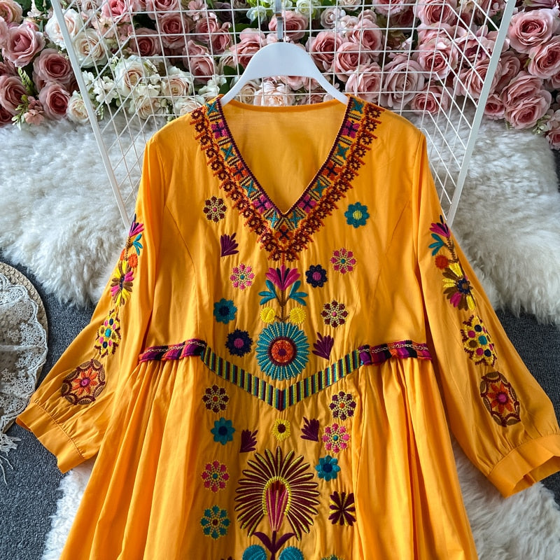 Boho Chic Floral Embroidery Maxi Dress - Top Boho
