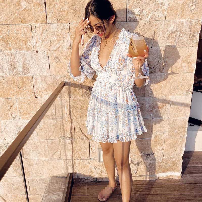 Boho Floral Ruffle Backless Dress - Top Boho
