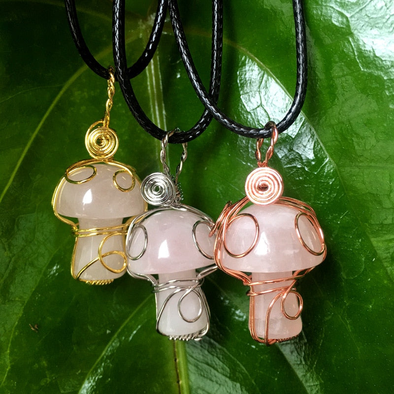 Wire Wrapped Crystal Mushroom Necklace