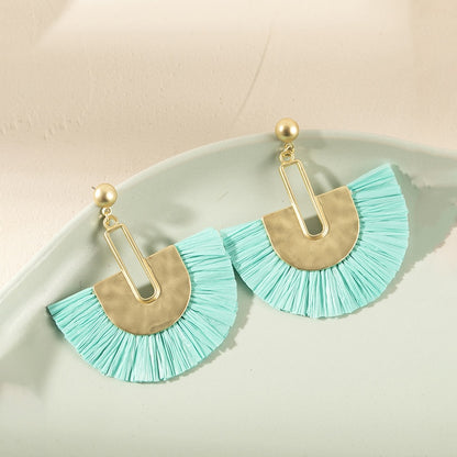 Boho Rattan With Raffia Tassel Pendant Earrings - Top Boho