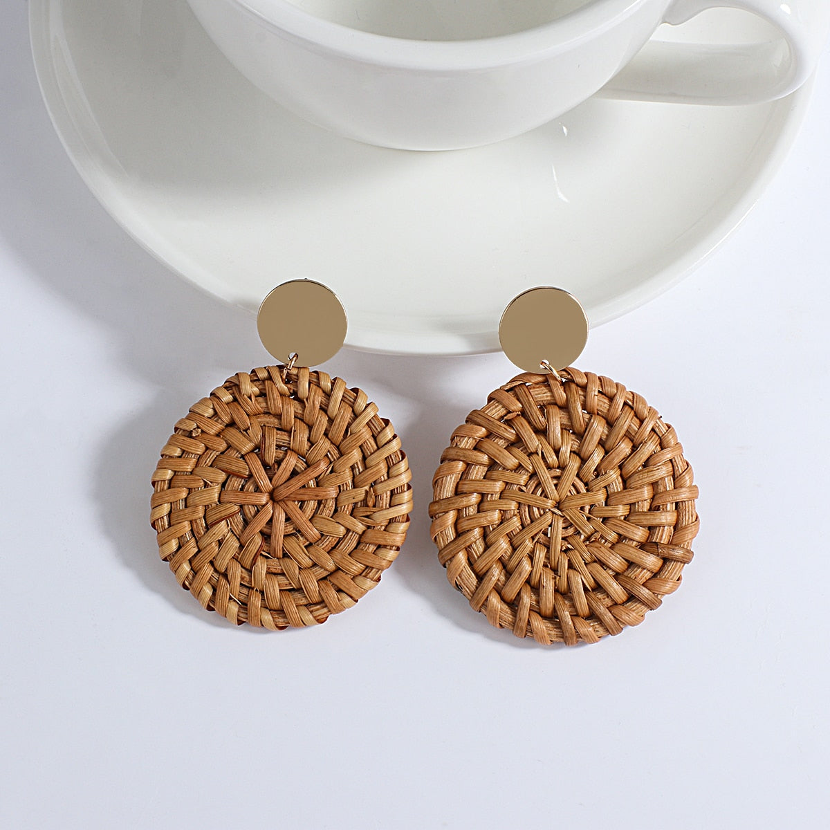 Handmade Rattan Wooden Drop Earrings - Top Boho