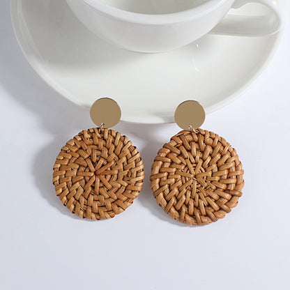Handmade Rattan Wooden Drop Earrings - Top Boho