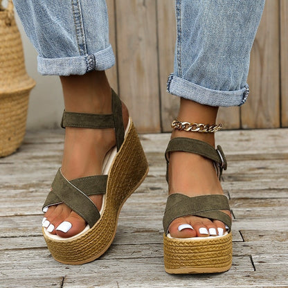 Boho Espadrille Wedge Ankle Strap Sandal