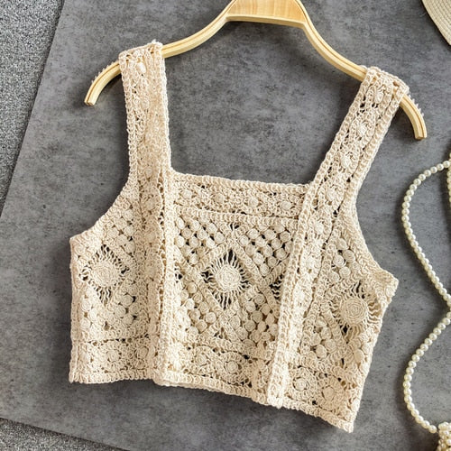 Bohemian Knitted Sleeveless Crop Top