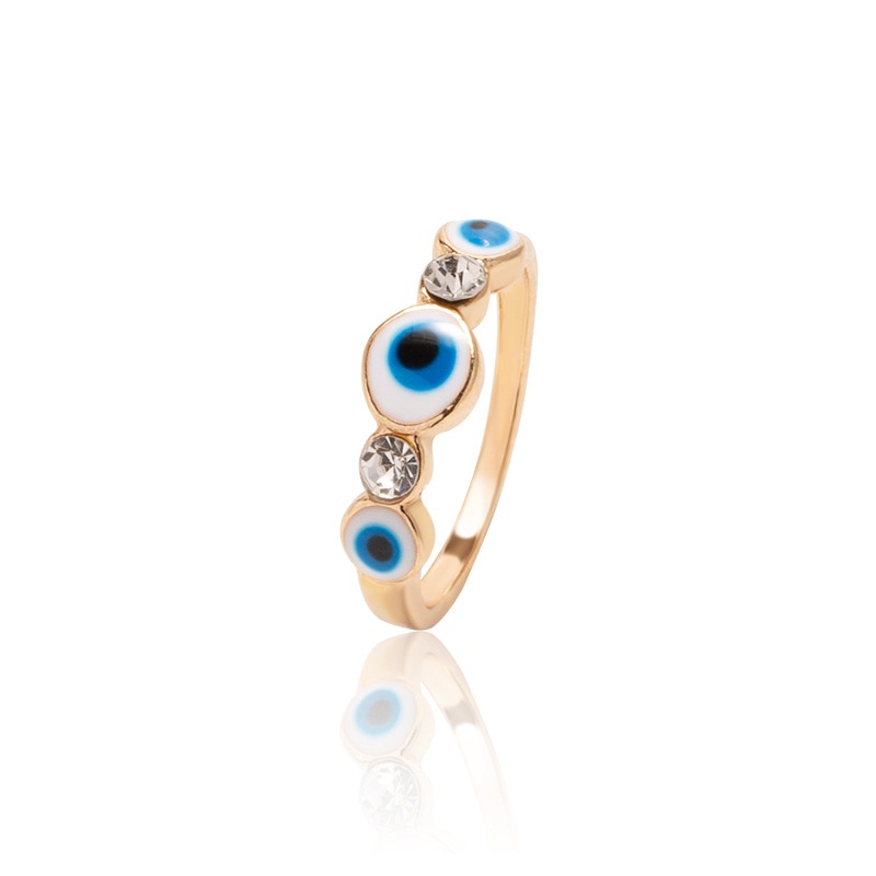 Boho Blue & Gold Evil Eye Ring - Top Boho