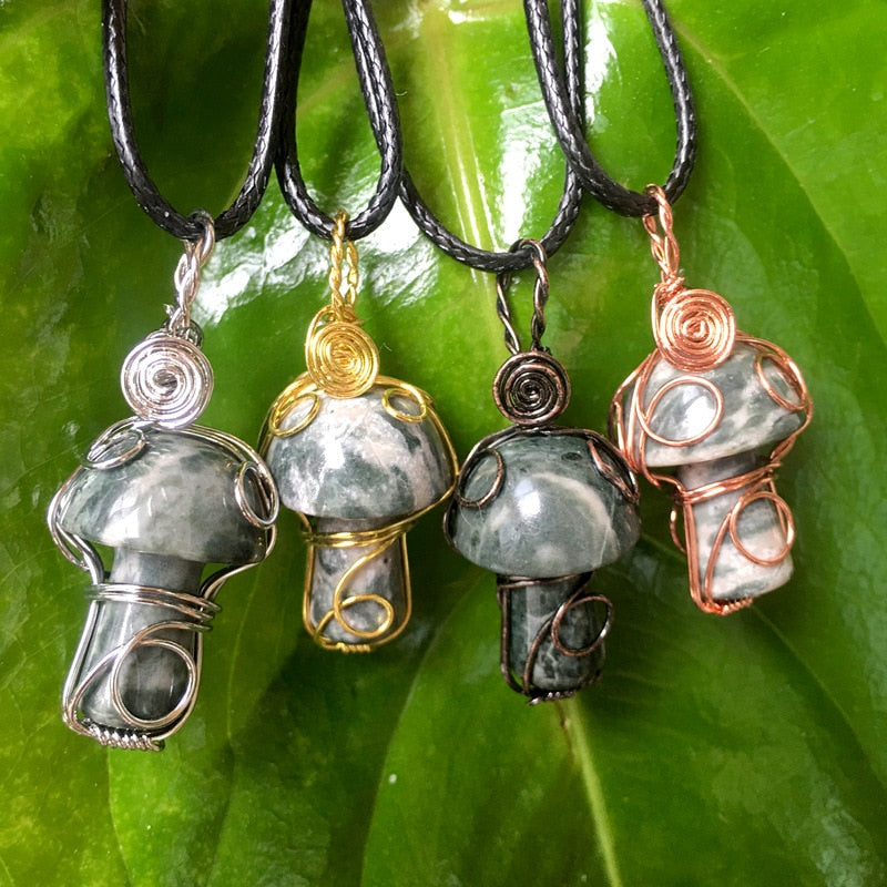 Wire Wrapped Crystal Mushroom Necklace - Top Boho