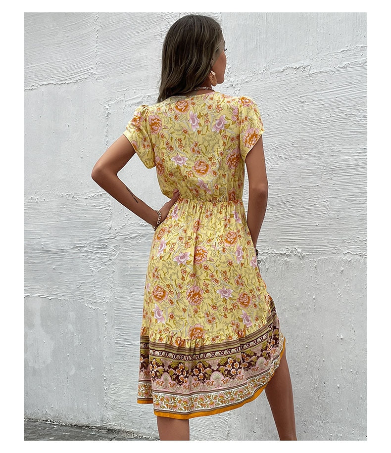 Vintage Petal Sleeve Boho Dress - Top Boho