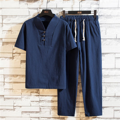Cotton Short Sleeve Shirt & Pant Set - Top Boho
