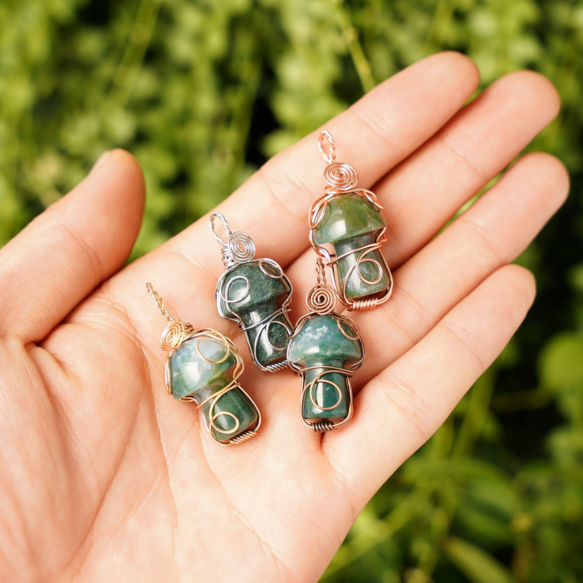 Wire Wrapped Crystal Mushroom Necklace