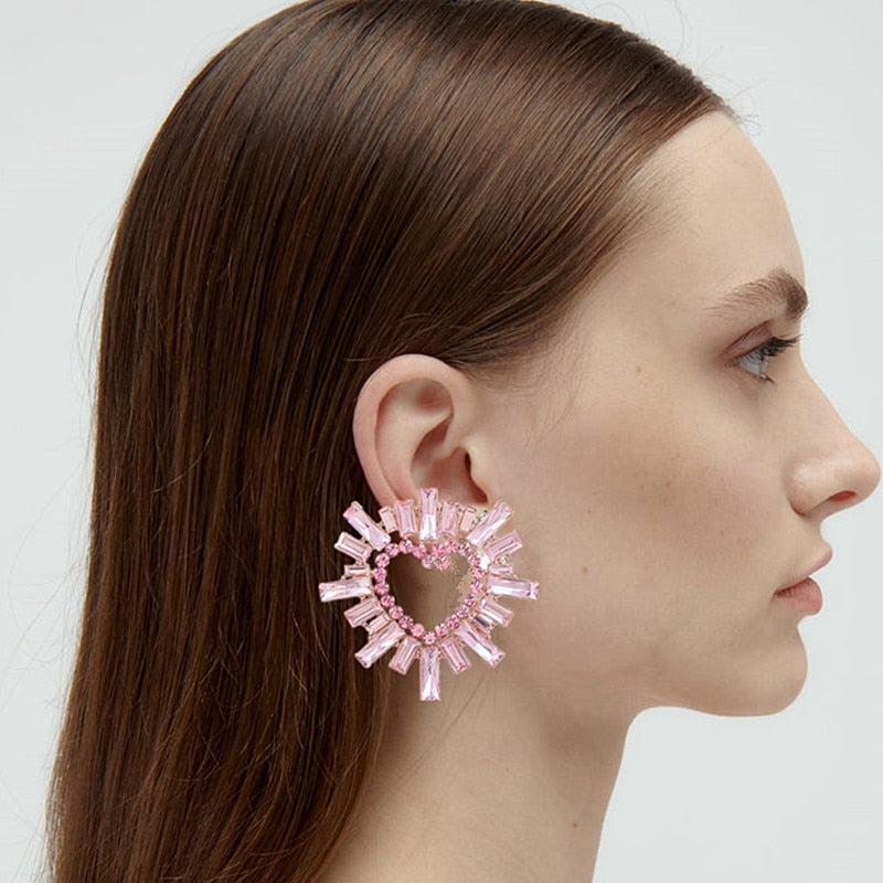 Shiny Rhinestone Flower Dangle Earrings