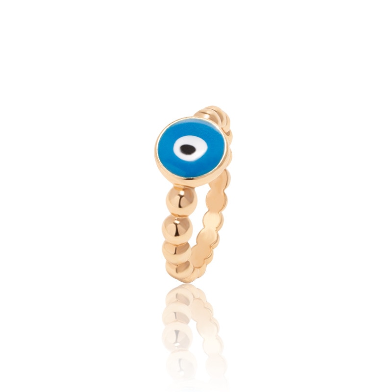 Boho Blue & Gold Evil Eye Ring - Top Boho