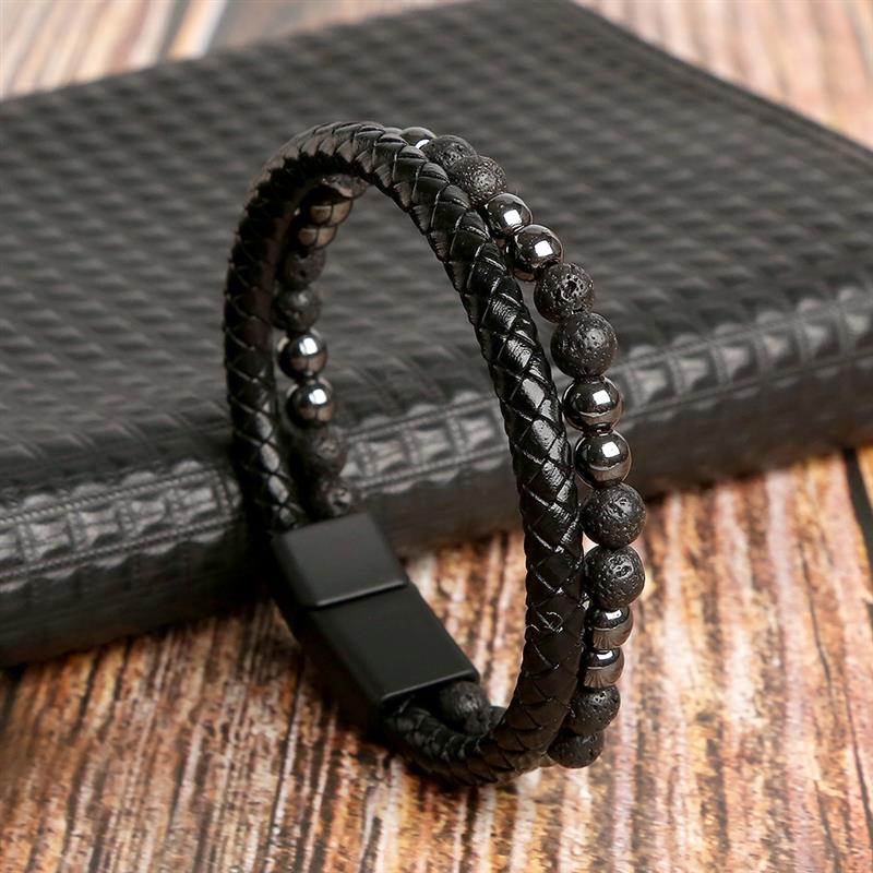 Leather And Tiger Eye Beaded Bracelet