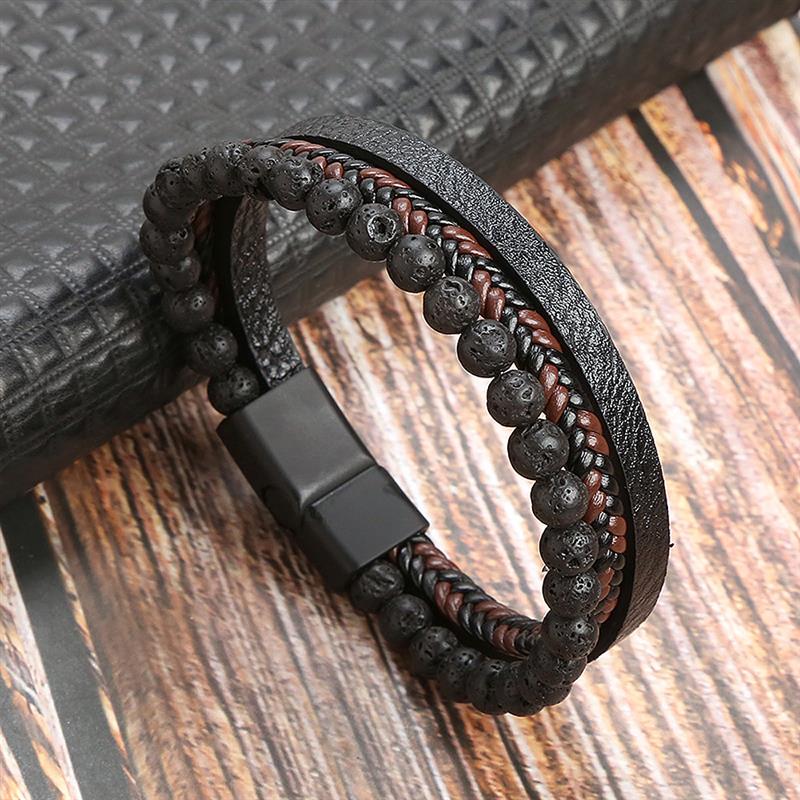 Leather And Tiger Eye Beaded Bracelet