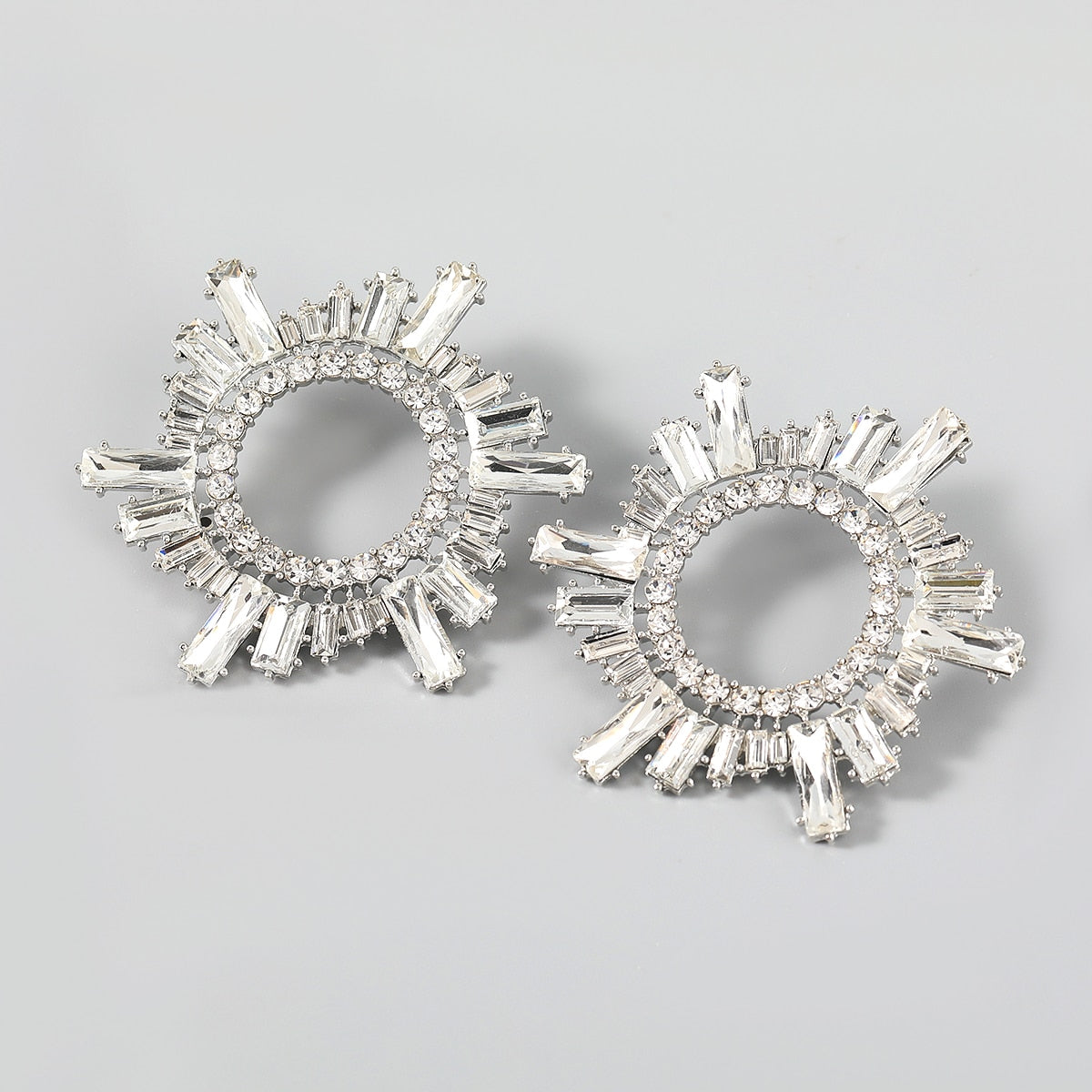Shiny Rhinestone Flower Dangle Earrings