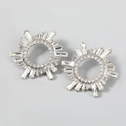 Shiny Rhinestone Flower Dangle Earrings