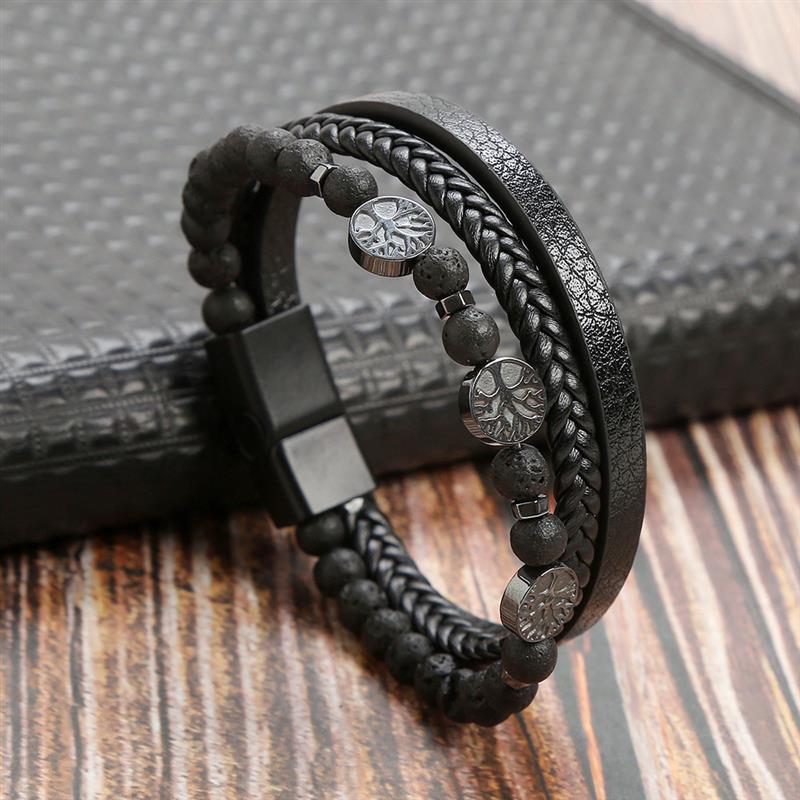 Leather And Tiger Eye Beaded Bracelet