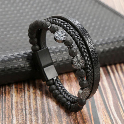 Leather And Tiger Eye Beaded Bracelet
