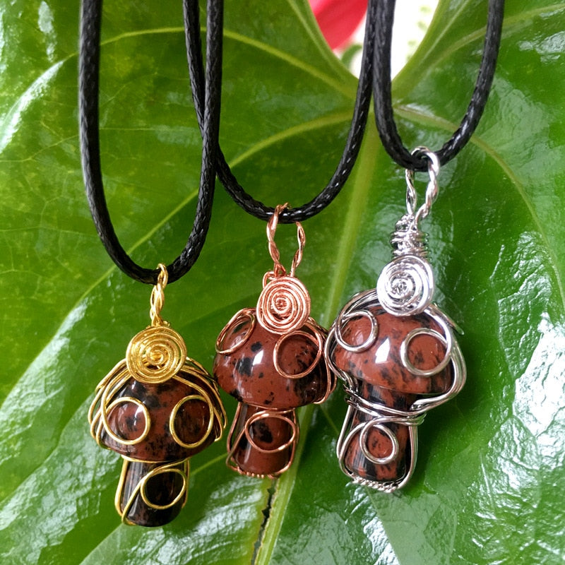 Wire Wrapped Crystal Mushroom Necklace