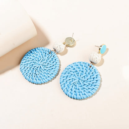 Boho Rattan With Raffia Tassel Pendant Earrings - Top Boho
