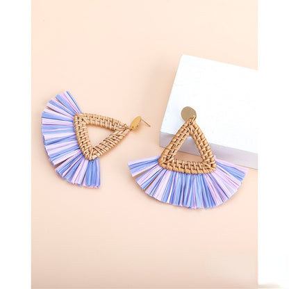 Boho Rattan With Raffia Tassel Pendant Earrings - Top Boho