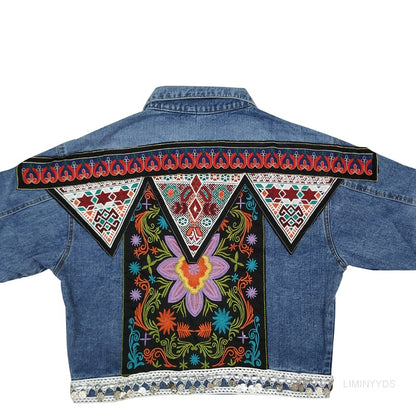 Boho Denim Floral Jacket