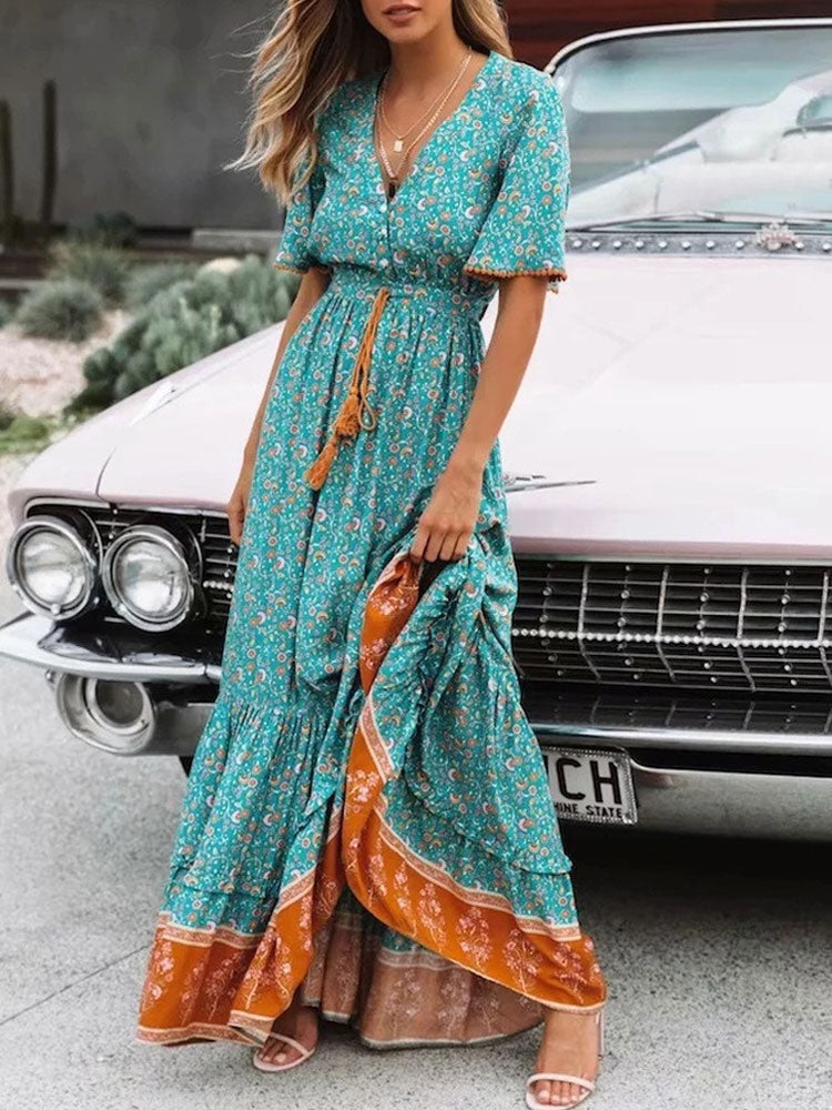 Boho Floral Print Maxi Dress